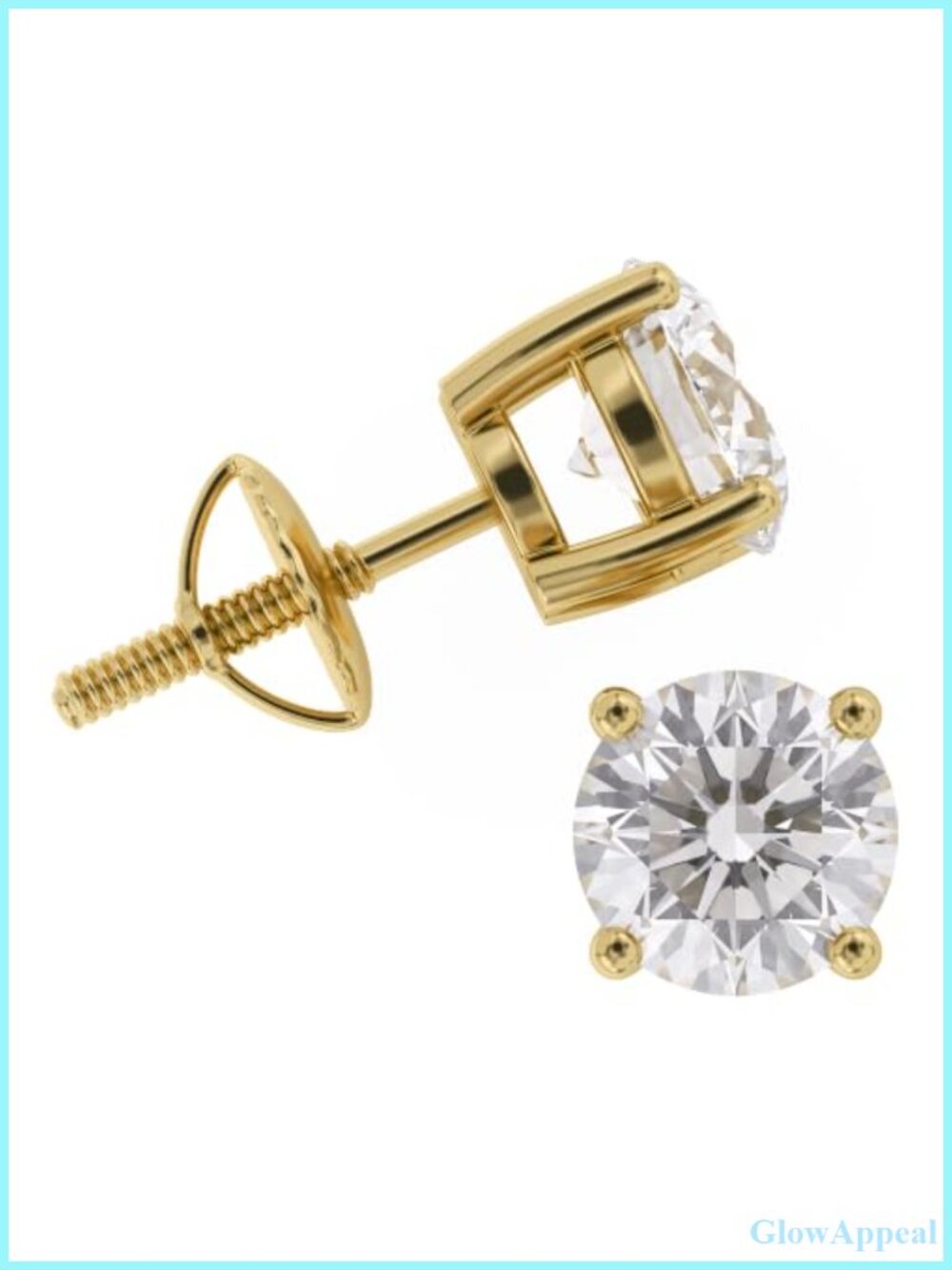 IGI Lab Grown Diamond Stud Earrings 14K Yellow Gold Screw Back 1.00 Cttw